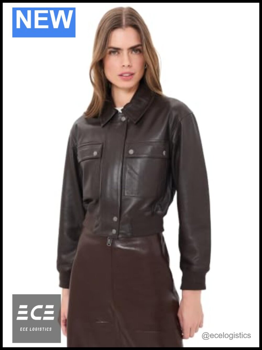 Mid-Weight Leather Bomber Jacket Snap Flap Hidden Zip Placket